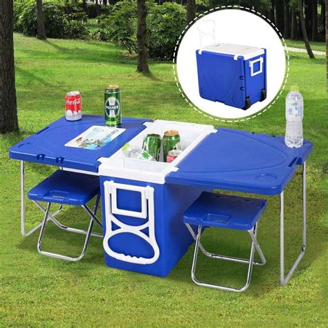 Outdoor Rolling Cooler Table Chair Combo Multi Functional Portable Free Shipping #costway98479 ...