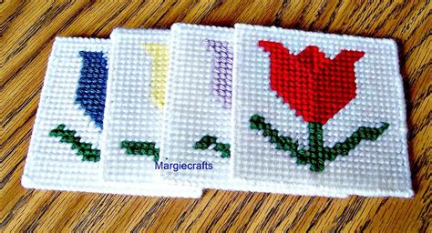 Tulip Coasters, Plastic Canvas, Handmade, Cross Stitch, Square Coasters ...