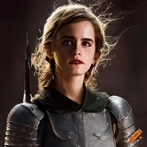Emma watson as joan of arc with armor and sword on Craiyon