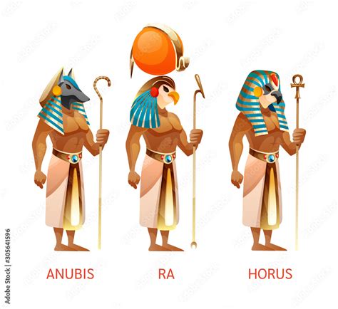 Ancient Egyptian gods Ra, Horus, Anubis from Egyptian mythology religion Stock Vector | Adobe Stock
