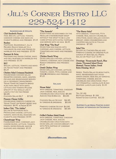 Menu at The Corner Bistro & Pizza House restaurant, Donalsonville