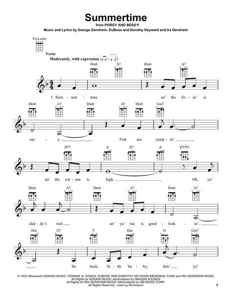 George & Ira Gershwin "Summertime" Sheet Music Notes | Download Printable PDF Score 160325