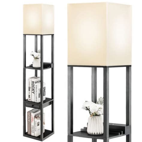 Modern Floor Lamp w/ Shelves and Drawer,Shelf Floor Lamp w/ Adjustable Brightness, 1 unit ...