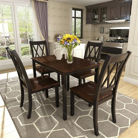 Clearance! Dining Table Set with 4 Chairs, 5 Piece Wooden Kitchen Table Set, Rectangular Dining ...