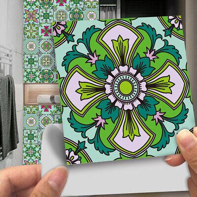 10pcs/Set Green Floral Glossy Wall Tile Stickers Self-adhesive Decals Home Decor | eBay
