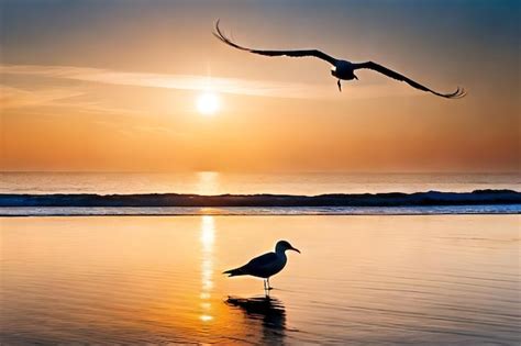 Premium AI Image | seagull on the beach at sunset