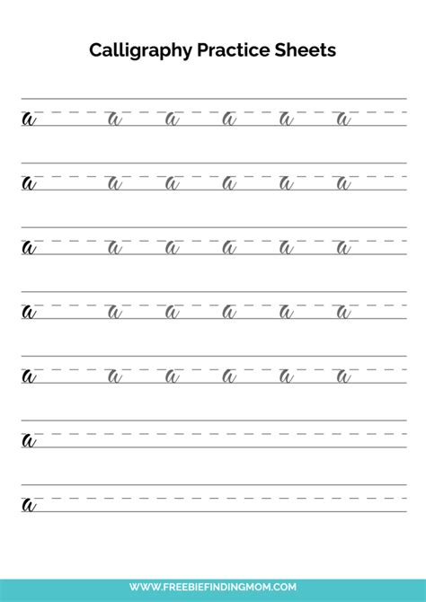 Free Printable Calligraphy Practice Sheets for Beginner: Lowercase A