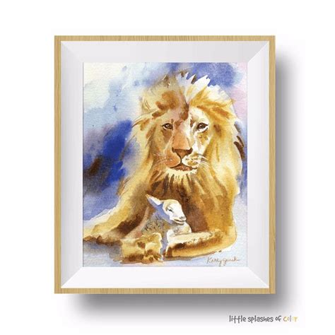 Lion & Lamb Print | Inspirational Wall Art | Lion and lamb, Watercolor art prints, Lion painting