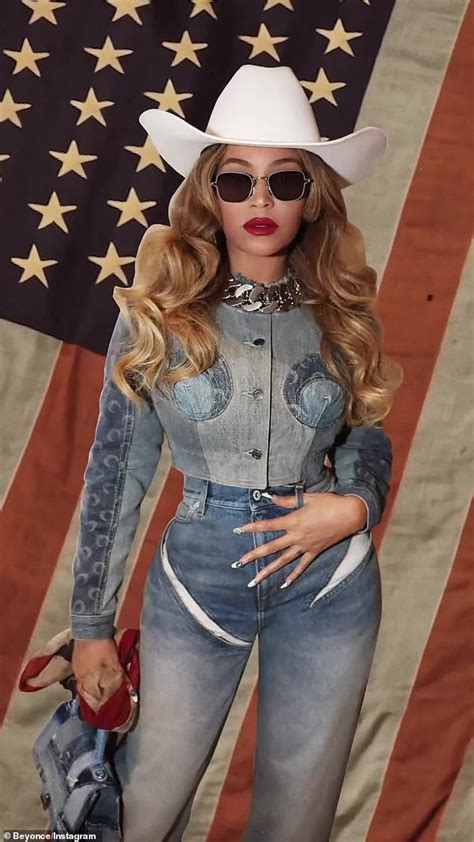 Beyonce goes double denim with a cowboy hat and American flag scarf... just days before her ...