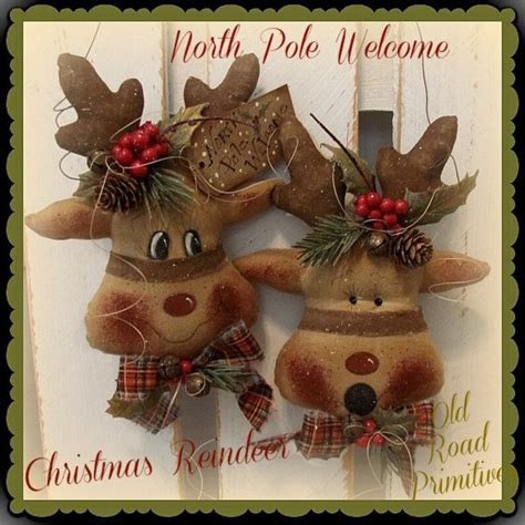 Primitive Reindeer Pattern North Pole Welcome Christmas | Etsy