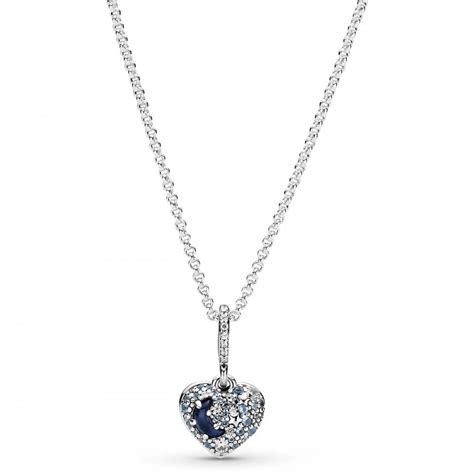 Pandora Sparkling Blue Moon & Stars Heart Necklace 399232C01-50 ...