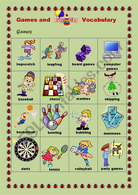 Games and Toys Vocabulary #1 - ESL worksheet by OlgaPrih