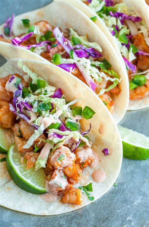 Spicy Sriracha Shrimp Tacos with Cilantro Lime Slaw - Peas And Crayons