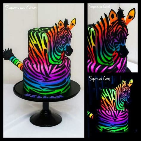 Glow in the dark rainbow zebra cake Zebra Birthday, 16th Birthday Party ...