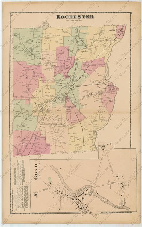 Town of ROCHESTER, New Hampshire 1871 Map, Replica or GENUINE ORIGINAL