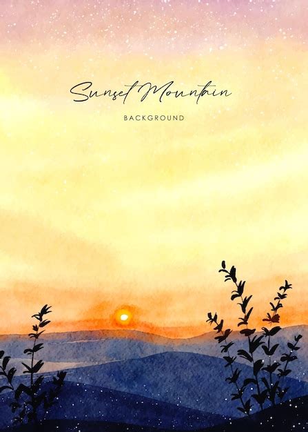 Free Vector | Sunset Mountain Watercolor landscape background