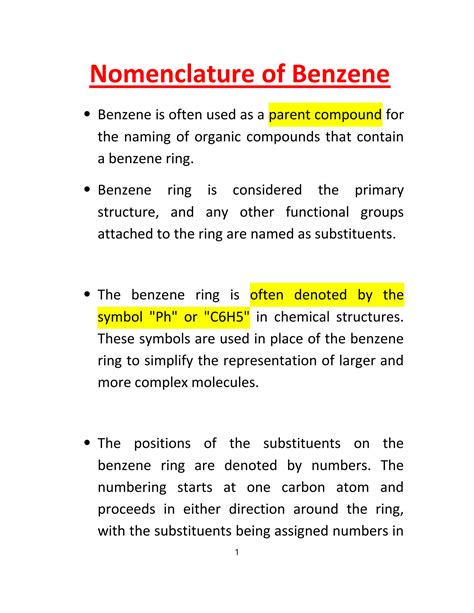 SOLUTION: Nomenclature of benzene - Studypool