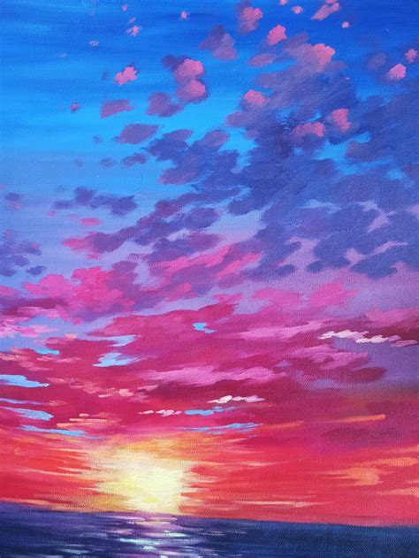 Oil Painting With Pink Sunset Sunset Seascape Realistic | Etsy