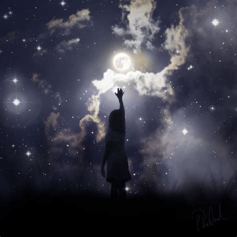 a person reaching up to the stars in the night sky with their hand raised above them