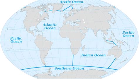 Map of the Oceans: Atlantic, Pacific, Indian, Arctic, Southern