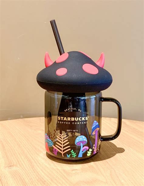 New Starbucks 2022 Halloween Black Mushroom 18oz Mason Glass Cup ...