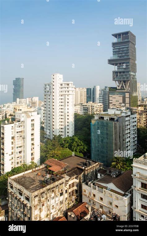 India, Mumbai, South Mumbai, Mumbai City district. Skyline showing apartments blocks and Antilia ...