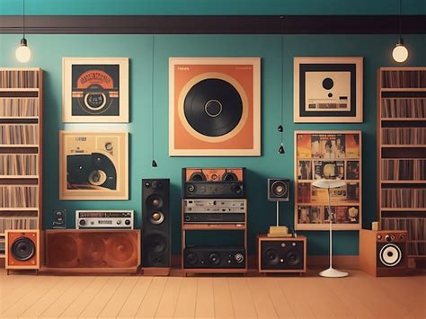 Premium AI Image | a background the interior a vintage record store with shelves of vinyl ...