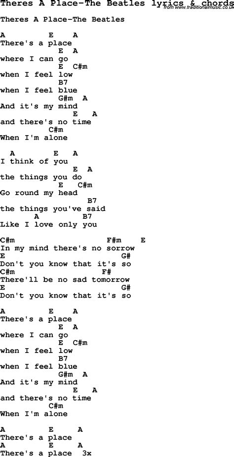 Love Song Lyrics for:Theres A Place-The Beatles with chords.