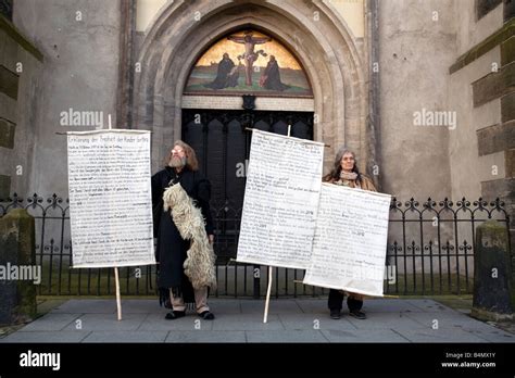 Two people proselytize as a part of Reformation Day celebrations in Wittenberg, Germany Stock ...