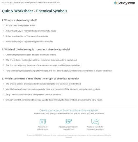 Quiz & Worksheet - Chemical Symbols | Study.com