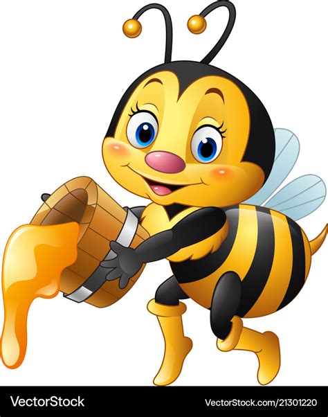 Cartoon bee holding honey bucket Royalty Free Vector Image