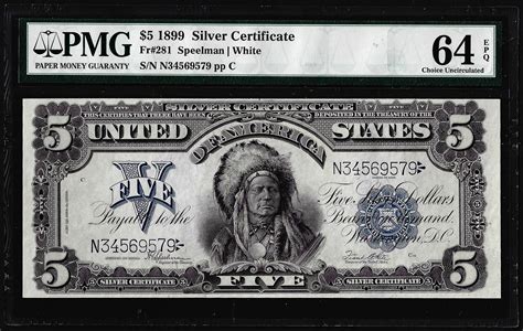 1899 $5 Indian Chief Silver Certificate Note Fr. 281 PMG Choice ...