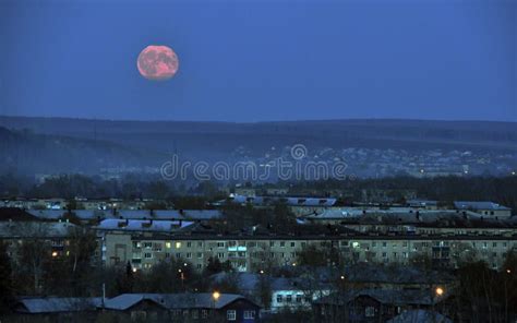 Full Moon in the Evening Sky of Kungur City. Stock Photo - Image of ...