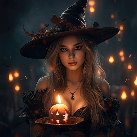 Premium AI Image | beautiful cute witch portrait halloween background
