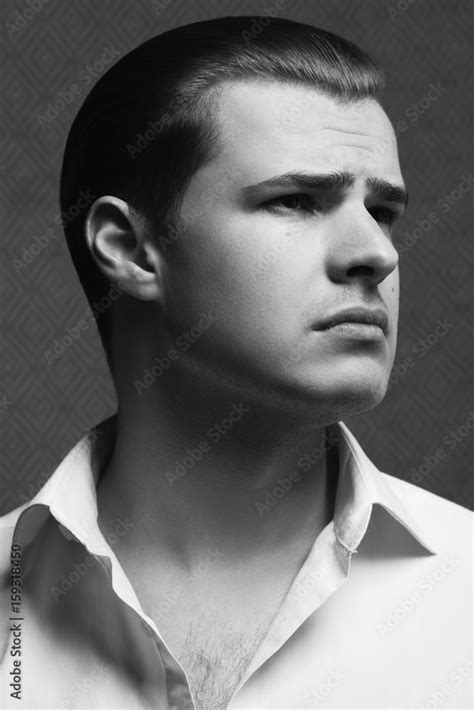 Male beauty, movie superstar concept. Portrait of young man from mafia ...