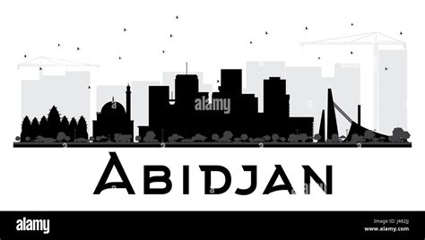 Abidjan City skyline black and white silhouette. Vector illustration. Simple flat concept for ...