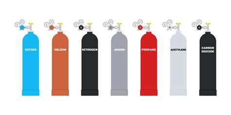 Cylinders with different types of liquid gas. Container balloon gas ...