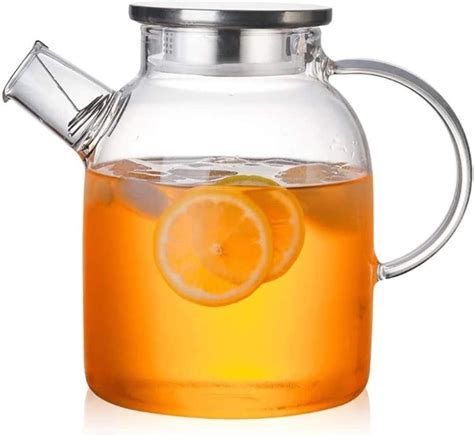 Teapot Teapot Large Glass Water Jug with Stainless Steel Lid and Spout Hot/Cold Water Carafe ...