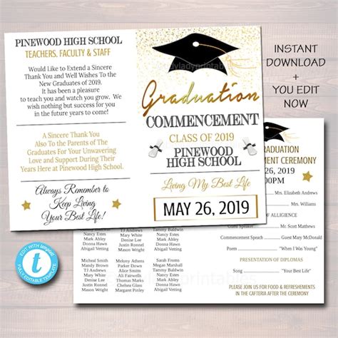 Graduation Ceremony Program Template, High School Graduation College ...