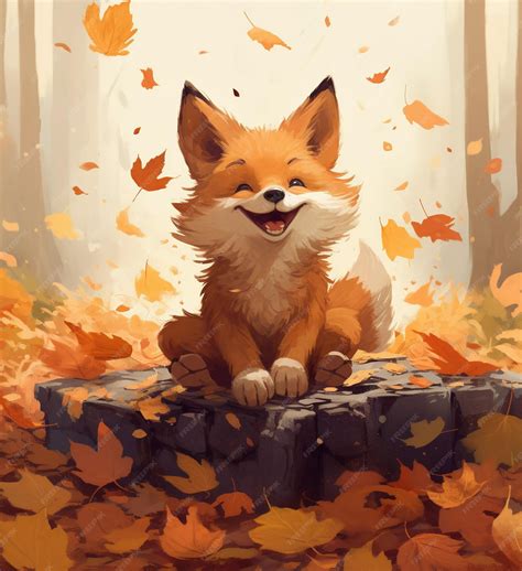 Premium AI Image | cartoon of a fox in the fall piles in style of soft ...