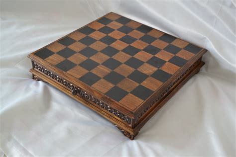 Wooden Chess Box With Drawer and Chess Board, Walnut Wood Hand Carved ...