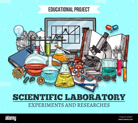 Science laboratory sketch poster for scientific research and ...