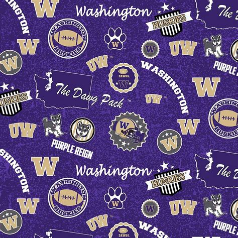 NCAA Washington Huskies Purple & Gold 100% College Logo Cotton - Etsy