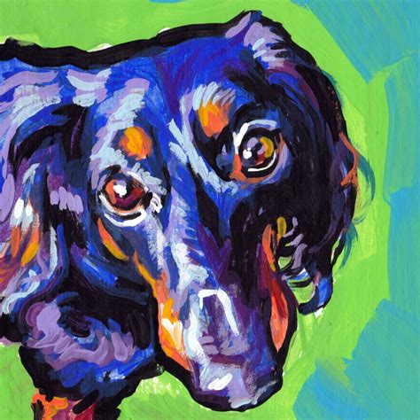 Long Haired Black and Tan Dachshund Portrait Art Print of Pop | Etsy