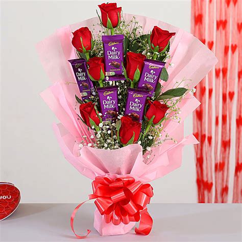 Buy/Send Red Roses Bouquet & Dairy Milk Chocolates Online- FNP