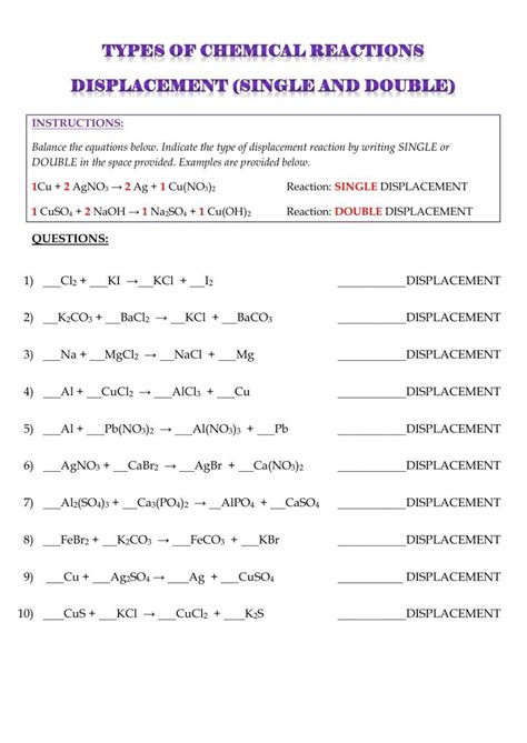 Double Displacement Reaction Worksheets