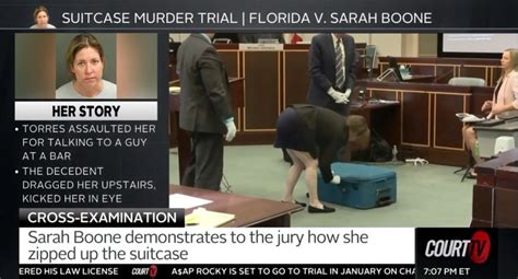 Disturbing moment suitcase 'killer' Sarah Boone shows court how she zipped boyfriend inside ...