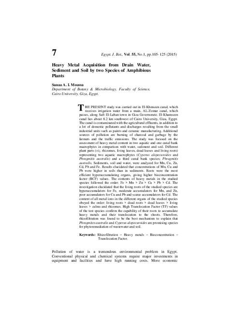 (PDF) Heavy Metal Acquisition from Drain Water, Sediment and Soil by two Species of Amphibious ...