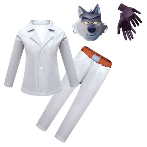 MUGE The Bad Guys Uniform Outfits Cosplay Costume Mr Wolf Party Shirt Dress Suit White Halloween ...