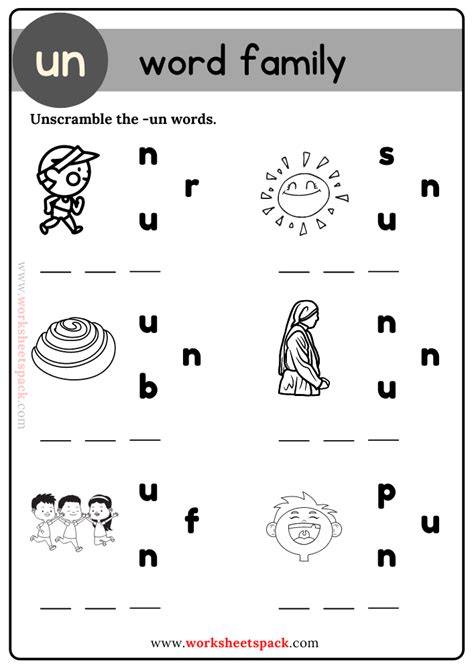 Un Word Family Unscramble the Words Free Worksheet Packet - Printable and Online Worksheets Pack ...
